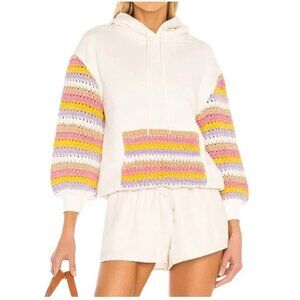 Alice + Olivia Hoodie Women's Small Nisa Crochet Rainbow‎ Stripe Pocket Boho